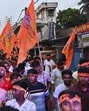People take part in a religious procession on the occasion of Ram Navami, in Nadia, West Bengal, on Sunday. (PTI)
