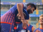 Kieron Pollard lifts Jasprit Bumrah ahead of MI's training session Kieron Pollard lifts Jasprit Bumrah ahead of MI's training session