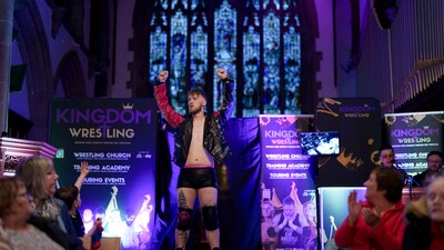 Wrestler Brandon Prince makes his ringwalk at the Kingdom Wrestling show at St Peter's Church in Shipley. (AP) Wrestler Brandon Prince makes his ringwalk at the Kingdom Wrestling show at St Peter's Church in Shipley. (AP)