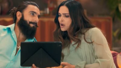 Ranveer Singh and Deepika Padukone in a still from their new ad.