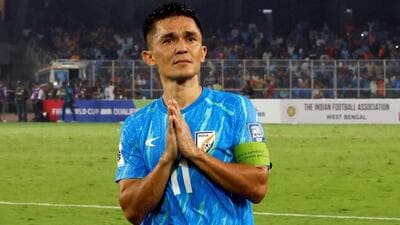 File photo of India and Bengaluru FC striker Sunil Chhetri after the national team’s game against Kuwait at the Vivekananda Yuba Bharati Krirangan, Kolkata on June 6, 2024. (REUTERS) File photo of India and Bengaluru FC striker Sunil Chhetri after the national team’s game against Kuwait at the Vivekananda Yuba Bharati Krirangan, Kolkata on June 6, 2024. (REUTERS)
