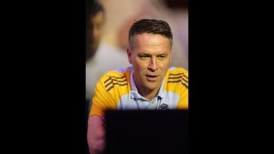 Former England, Liverpool and Real Madrid striker Michael Owen during a media interaction in Mumbai, where a ‘Legends Faceoff’ between former Real and Barcelona stalwarts was played on Sunday. (HT Photo) Former England, Liverpool and Real Madrid striker Michael Owen during a media interaction in Mumbai, where a ‘Legends Faceoff’ between former Real and Barcelona stalwarts was played on Sunday. (HT Photo)