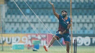 Mumbai Indians's Jasprit Bumrah bowls a left-handed delivery while trying to copy teammate Mitchell Santner. (PTI)