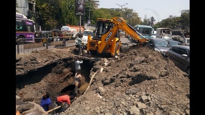 On March 22, 2025, a 12-inch pipeline on BMCC Road burst, wasting hundreds of litres of water. (REPRESENTATIVE PHOTO) On March 22, 2025, a 12-inch pipeline on BMCC Road burst, wasting hundreds of litres of water. (REPRESENTATIVE PHOTO)
