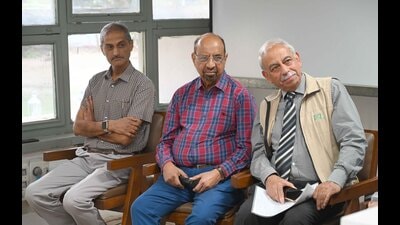 Panellists during a discussion on the legacy of PL Varma at Le Corbusier Centre, Chandigarh, on Sunday. (Keshav Singh/HT) Panellists during a discussion on the legacy of PL Varma at Le Corbusier Centre, Chandigarh, on Sunday. (Keshav Singh/HT)