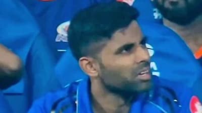 Suryakumar Yadav didn't look impressed with his team's decision to retire out Tilak Varma. (X Image) Suryakumar Yadav didn't look impressed with his team's decision to retire out Tilak Varma. (X Image)
