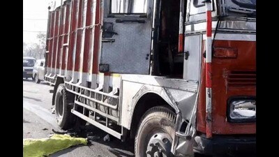 The truck after the accident in Ludhiana on Sunday. (HT Photo)