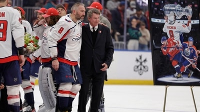 Washington Capitals left wing Alex Ovechkin, left, is greeted by Wayne Gretzky (AP) Washington Capitals left wing Alex Ovechkin, left, is greeted by Wayne Gretzky (AP)