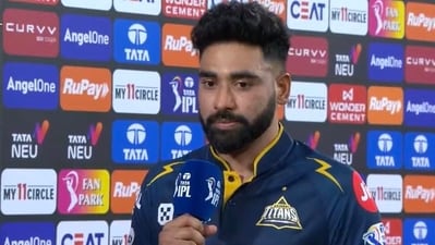 Mohammed Siraj during his post-match interview after GT's win against SRH (X) Mohammed Siraj during his post-match interview after GT's win against SRH (X)