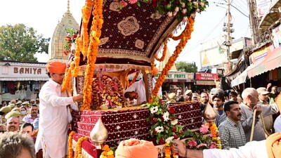 Shobha Yatra being taken out with great devotion and enthusiasm on the eve of the auspicious occasion of Ram Navami, in Jammu on Saturday. (ANI) Shobha Yatra being taken out with great devotion and enthusiasm on the eve of the auspicious occasion of Ram Navami, in Jammu on Saturday. (ANI)