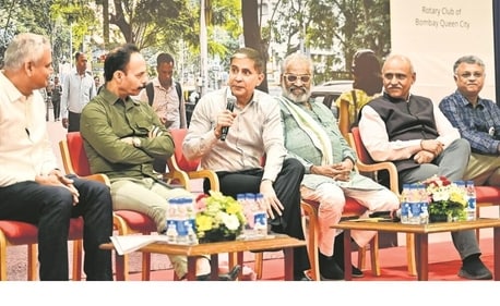 Makrand Narvekar, Mickey Mehta, BMC commissioner Bhushan Gagrani, Pasha Patel, Sandeep and Rishi Aggarwal, during a panel discussion on Walkable Cities, at Y B Chavan Centre, in Mumbai, on April 4,
