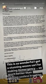 Kangana shared the letter on her Instagram Stories.