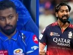 Hardik Pandya looks on in the final over of the run-chase as Krunal Pandya wins RCB the match. Hardik Pandya looks on in the final over of the run-chase as Krunal Pandya wins RCB the match.