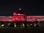 Illuminated Vidhana Soudha building in Bengaluru, Karnataka.