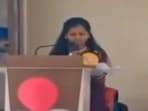 Varsha Kharat, a 20-year-old student, moments before collapsing during her speech at a college event. Varsha Kharat, a 20-year-old student, moments before collapsing during her speech at a college event.