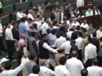 National Conference MLAs protesting against Waqf law inside Jammu and Kashmir Legislative Assembly (Screengrab)