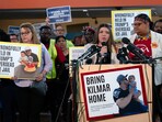 Jennifer Vasquez Sura, the wife of Kilmar Abrego Garcia of Maryland, who was mistakenly deported to El Salvador, speaks during a news conference at CASA's Multicultural Center in Hyattsville, Maryland.