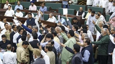 Members of the Jammu and Kashmir assembly raised slogans and demanded a discussion on the Waqf Act. (PTI)
