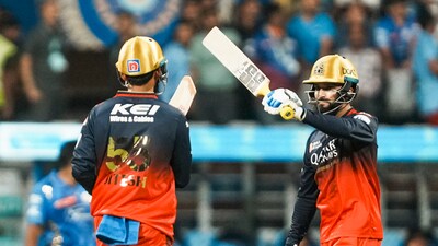 RCB captain Rajat Patidar and Jitesh Sharma provided the perfect finish to their top order's efforts. Patidar made 64 in 32 balls while Jitesh finished unbeaten on 40 off 19 balls as RCB set a score of 221/5 in 20 overs. (PTI) RCB captain Rajat Patidar and Jitesh Sharma provided the perfect finish to their top order's efforts. Patidar made 64 in 32 balls while Jitesh finished unbeaten on 40 off 19 balls as RCB set a score of 221/5 in 20 overs. (PTI)