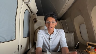 YouTuber Ishan Sharma flew first class on an Emirates flight (YouTube/@IshanSharma7390) YouTuber Ishan Sharma flew first class on an Emirates flight (YouTube/@IshanSharma7390)
