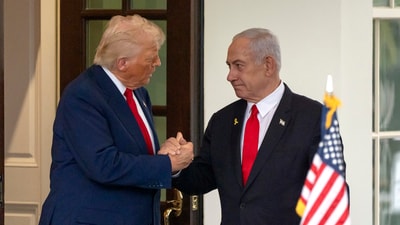 US President Donald Trump and Israeli PM Benjamin Netanyahu spoke to reporters in the Oval Office after their highly anticipated meeting amid the ongoing Israel- Hamas war. (AP) US President Donald Trump and Israeli PM Benjamin Netanyahu spoke to reporters in the Oval Office after their highly anticipated meeting amid the ongoing Israel- Hamas war. (AP)