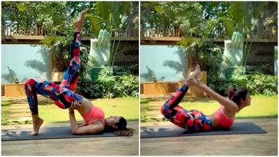 Shilpa Shetty does yoga asanas on World Health Day. Shilpa Shetty does yoga asanas on World Health Day.