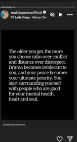 A screengrab of Malaika Arora's Instagram stories. A screengrab of Malaika Arora's Instagram stories.