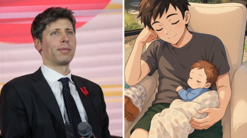 OpenAI CEO Sam Altman shared a heartfelt Ghibli-style photo with his newborn son. (X/sama)