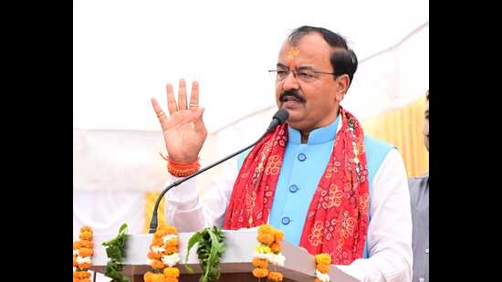 Deputy Chief Minister in Aligarh on Monday (HT Photo)