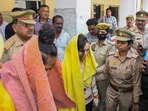 Police take away Saurabh Rajput's wife Muskan and Sahil Shukla after they were arrested in connection with his murder. (File) Police take away Saurabh Rajput's wife Muskan and Sahil Shukla after they were arrested in connection with his murder. (File)
