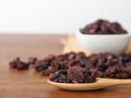 Black raisins have high iron and fibre content. Black raisins have high iron and fibre content.