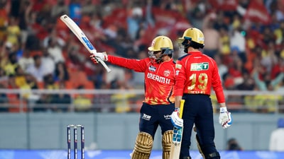 Arya found a steady partner in Shashank Singh and the pair smashed 71 runs in 34 balls for the sixth wicket. He raced past 50 in 19 balls. (ANI) Arya found a steady partner in Shashank Singh and the pair smashed 71 runs in 34 balls for the sixth wicket. He raced past 50 in 19 balls. (ANI)