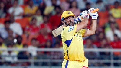 MS Dhoni walked out earlier than usual with just under five overs remaining in the match when Dube fell on 42 off 27. Conway, meanwhile, was eventually retired out on 59 off 49 balls. (ANI) MS Dhoni walked out earlier than usual with just under five overs remaining in the match when Dube fell on 42 off 27. Conway, meanwhile, was eventually retired out on 59 off 49 balls. (ANI)