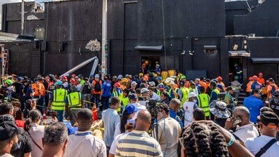 Personnel of Civil Defence and firefighters inspect the Jet Set nightclub after the collapse of its roof, in Santo Domingo, on April 8, 2025. (Photo by Francesco SPOTORNO / AFP) (AFP) Personnel of Civil Defence and firefighters inspect the Jet Set nightclub after the collapse of its roof, in Santo Domingo, on April 8, 2025. (Photo by Francesco SPOTORNO / AFP) (AFP)