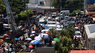 Ambulances are seen as people gather at the site where the roof of the Jet Set nightclub collapsed, in Santo Domingo, Dominican Republic, April 8, 2025. REUTERS/Erika Santelices (REUTERS)