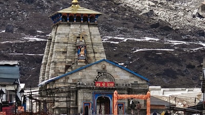 A view of the partially snow-covered Kedarnath, in Rudraprayag on Sunday. (ANI) A view of the partially snow-covered Kedarnath, in Rudraprayag on Sunday. (ANI)