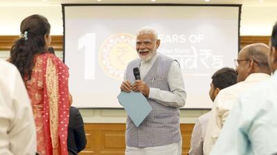 PM Modi was interacting with a group of Mudra loan beneficiaries at his residence on the tenth anniversary of the scheme. (PTI photo)