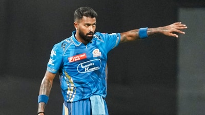 Mumbai Indians' captain Hardik Pandya gestures during IPL 2025 cricket match between MI and RCB, at the Wankhede Stadium (PTI)