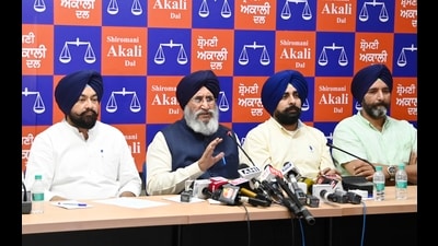 Shiromani Akali Dal leader Daljit Singh Cheema addressing mediapersons.