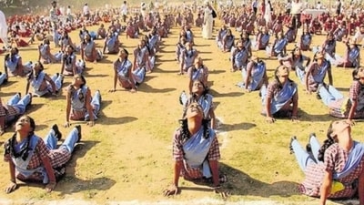 Around 20,000 students, including over 13,000 girls, performed 108 Surya Namaskaras for about two hours to set Guinness World Record. (Representative image) Around 20,000 students, including over 13,000 girls, performed 108 Surya Namaskaras for about two hours to set Guinness World Record. (Representative image)