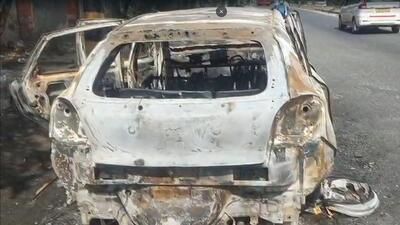 The remains of the gutted vehicle. (HT Photo) The remains of the gutted vehicle. (HT Photo)