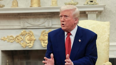 President Donald Trump speaks during a meeting with Israel's Prime Minister Benjamin Netanyahu in the Oval Office at the White House in Washington, Monday, April 7, 2025. (AP)