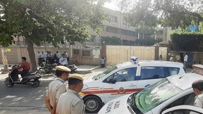 Security personnel outside DPS Dwarka in Sector 3. (Representative image) (HT File) Security personnel outside DPS Dwarka in Sector 3. (Representative image) (HT File)