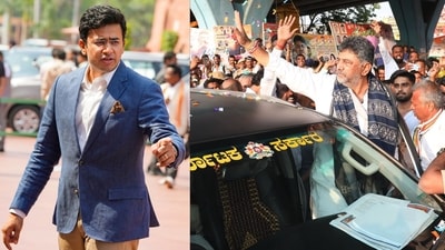 Tejasvi Surya (L), DK Shivakumar (R). (X) Tejasvi Surya (L), DK Shivakumar (R). (X)