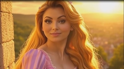 Urvashi Rautela shines with golden locks as Rapunzel in this reimagining. (Ai TOT) Urvashi Rautela shines with golden locks as Rapunzel in this reimagining. (Ai TOT)