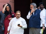 All India Trinamool Congress (AITC) MPs Mahua Moitra and Kalyan Banerjee at Parliament during the Budget session, in New Delhi. All India Trinamool Congress (AITC) MPs Mahua Moitra and Kalyan Banerjee at Parliament during the Budget session, in New Delhi.