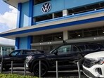 New vehicles displayed for sale at a Volkswagen AG (VW) dealership in Miami, Florida, US, on Saturday, April 5, 2025. Car buyers have been rushing to US showrooms to lock in deals.