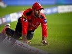 Glenn Maxwell fields during IPL match between Punjab Kings and Chennai Super Kings at the Maharaja Yadavindra Singh International Cricket Stadium Glenn Maxwell fields during IPL match between Punjab Kings and Chennai Super Kings at the Maharaja Yadavindra Singh International Cricket Stadium