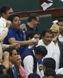 MLAs raise slogans inside the House during the Budget session of J&K Assembly, in Jammu, Tuesday. (PTI)