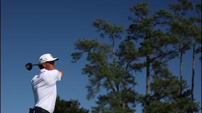 Bryson DeChambeau plays his shot from the tenth tee during a practice round prior to the 2025 Masters Tournament. (Getty Images via AFP) Bryson DeChambeau plays his shot from the tenth tee during a practice round prior to the 2025 Masters Tournament. (Getty Images via AFP)